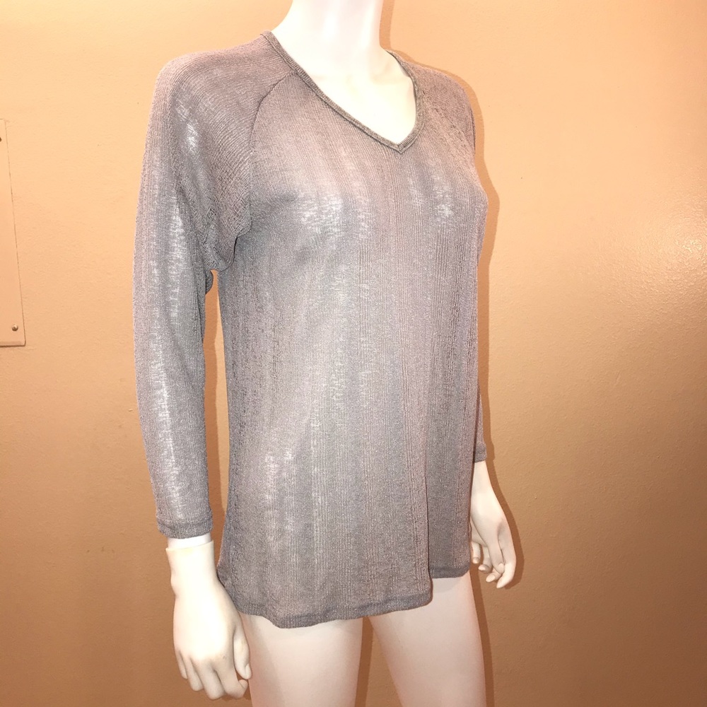 Yoins Long Sleeve Blouse NEW Size XS Oversized Grey Open Knit Semi Sheer Office